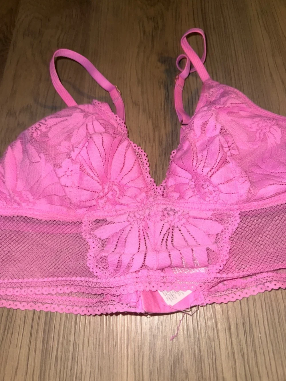 Aerie Real Good Hot Pink Floral Lace Lightly Lined Longline Bralette Large